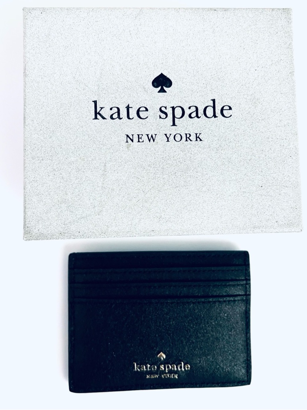 Kate Spade New York Black Glitter Slim Card Holder Wallet Sparkle w/ Box
